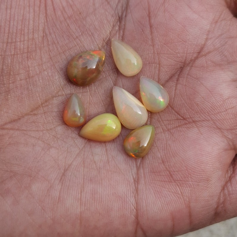 7 Pcs Natural Ethopian Opal Pear Cabochon Approx 7.25Cts AMJ1498 gallery