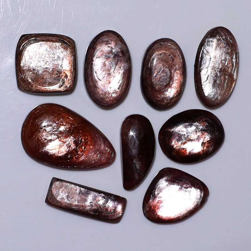 Inner Shine 9 PC Natural Gem Lepidolite 15mm-27mm Rare Cabochon Gemstones Parcel gallery
