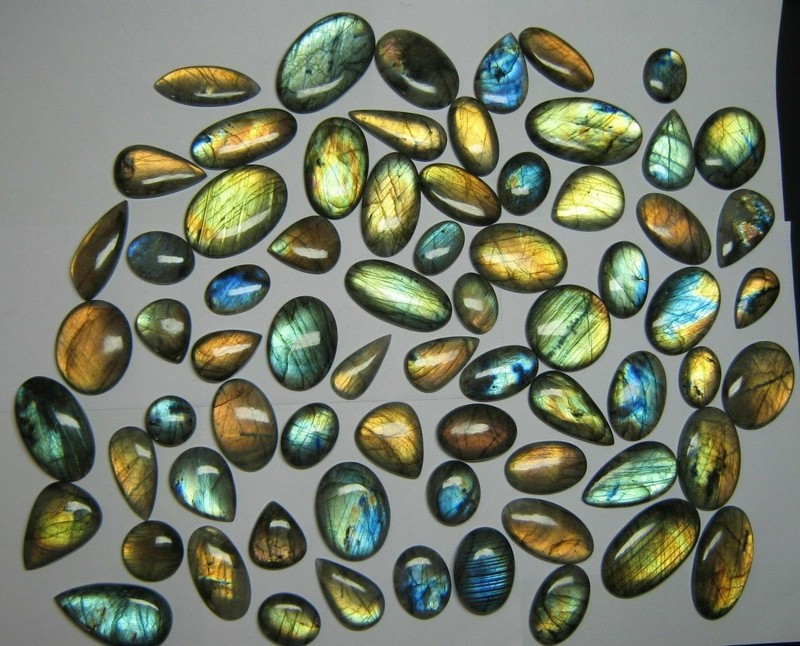 1Kg. Golden Flash Labradorite, Yellow labradorite, Mix Shape Cabochon 90Pcs Lot
