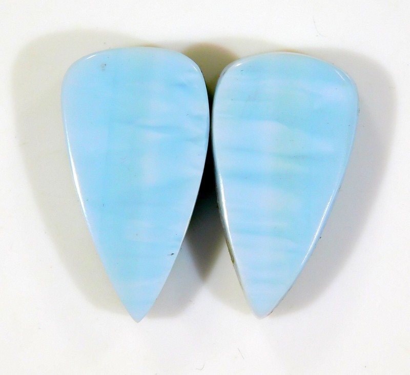 15 Cts 100% Natural Blue Opal Pair Fancy Cabochon Gemstone Jewelry Making DH=376
