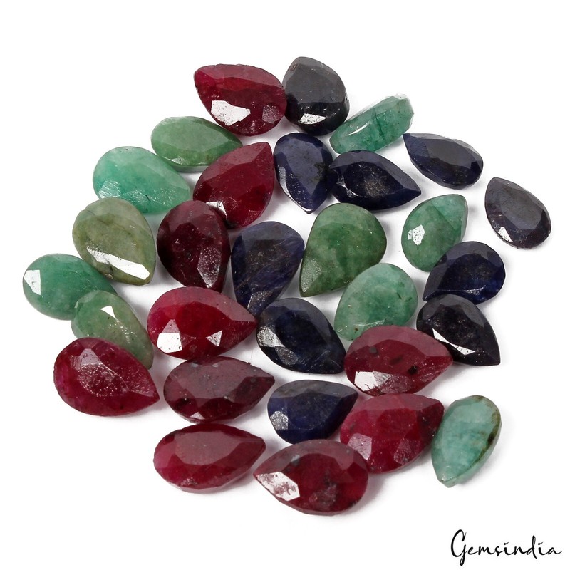 Certified 106.70 Cts/30 Pcs Natural Multi Color Ruby Emerald Sapphire Pear Gems