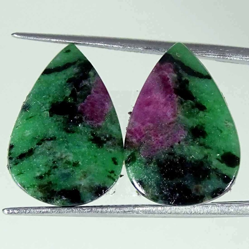 18.90Cts Natural Ruby in Zoisite Pear Pair Cabochon Loose Gemstone