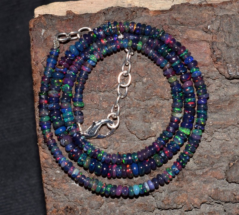 Opal Beads Necklace Natural Ethiopian Black Opal Gemstone Beads 16"Necklace gallery