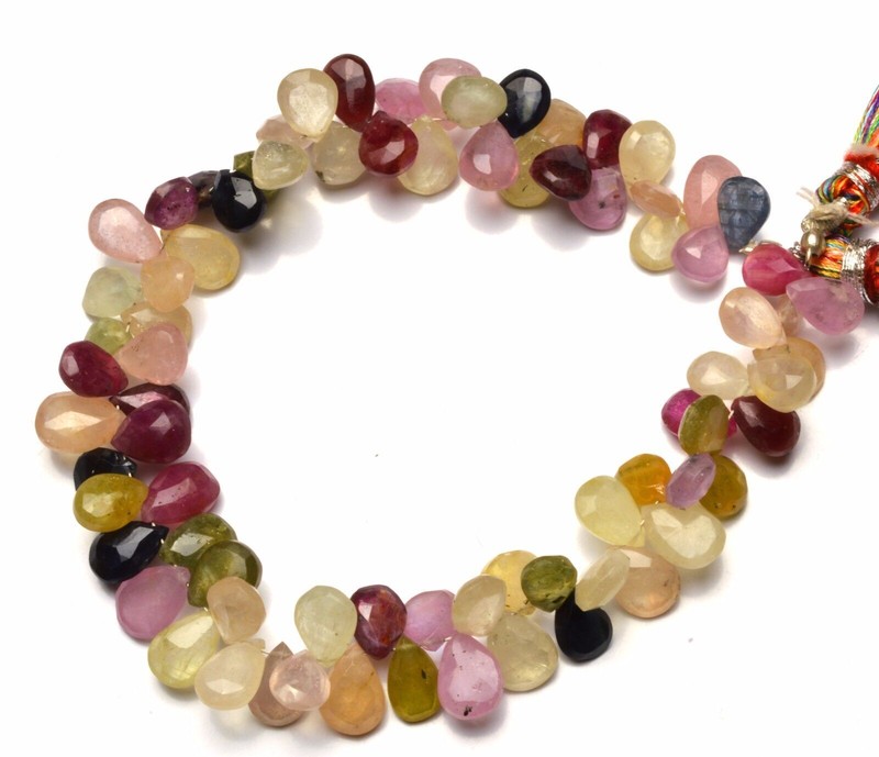 Natural Gem Multicolor Sapphire Facet Pear Shape Briolettes 142Cts. 7.5″ Strand