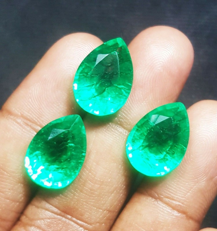 Natural Emerald Lot 7 to 10 Ct 3 Pcs Certified Pear Shape Loose Gems ~ Free Gift