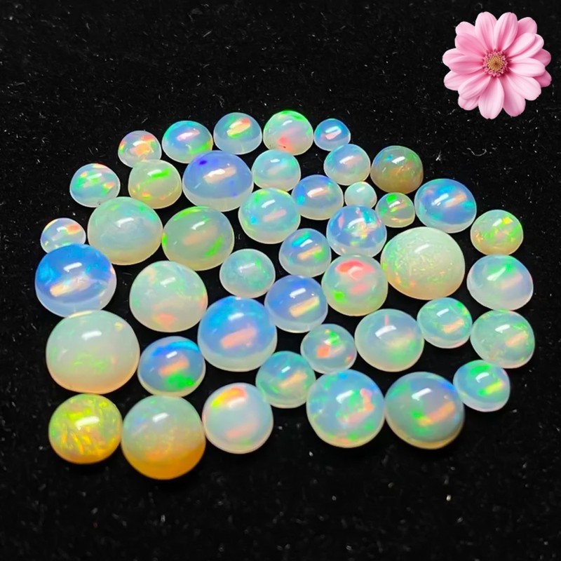 Natural Ethiopian Multi Fire Welo Opal Round Cabochon Loose Gemstone AAA