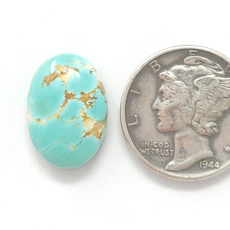 Natural Webbed Green Kingman Turquoise Oval Cabochon 5.3 Carats Hand Cut