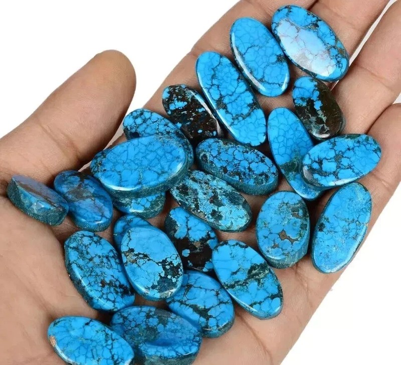 Natural Spider Web Blue Turquoise Cabochon Gemstones 100Cts (approx 4-5Pcs)