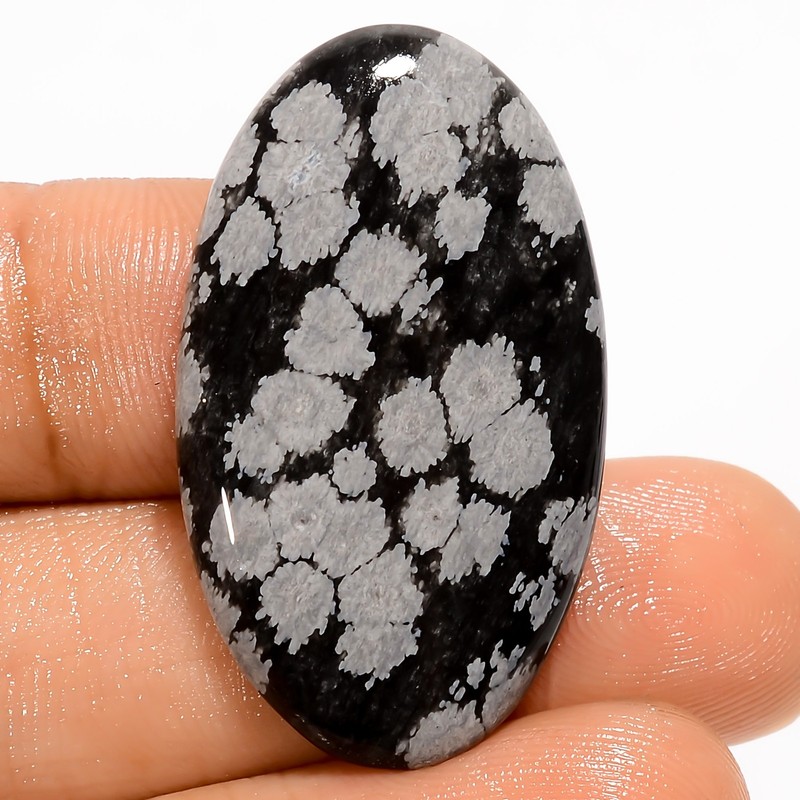 100% Natural Snowflake Obsidian Oval Cabochon Gemstone 21 Ct. 33X19X5 mm A-35748