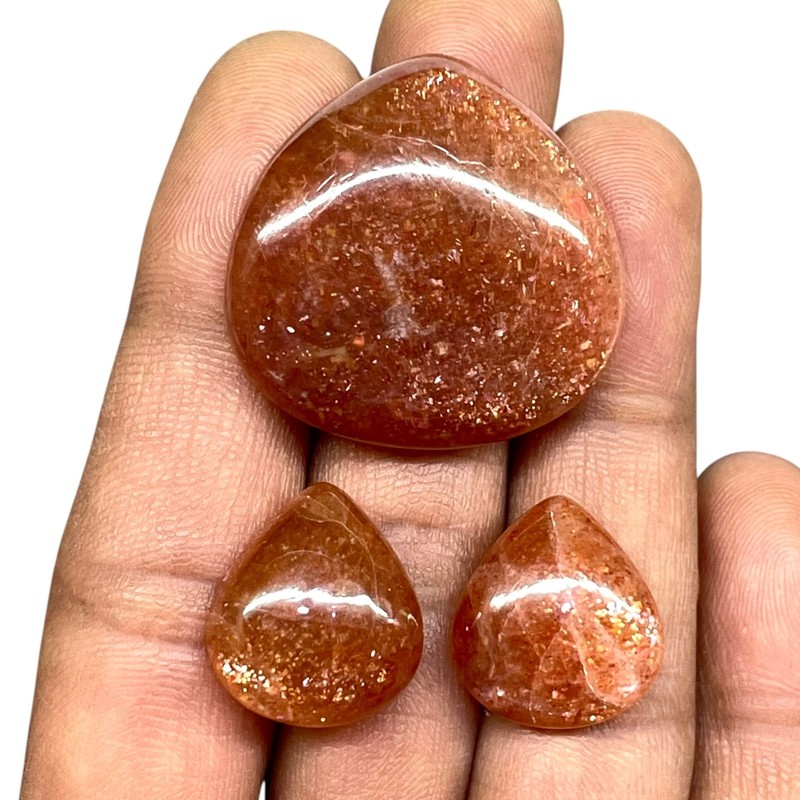 3 Pcs Natural Sunstone 17-30mm Glossy Orange Loose Cabochon Gemstones Lot gallery
