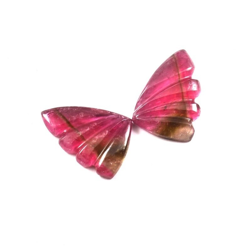 Loose Gemstone Natural Watermelon Tourmaline Butterfly Wings, Hand Carved A469