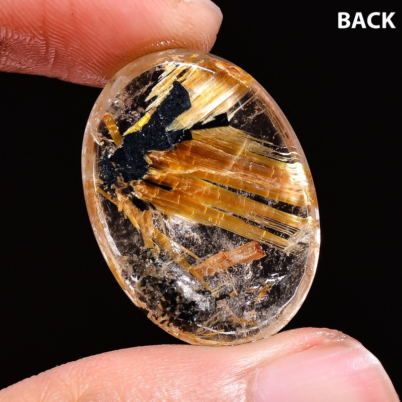 Golden Rutilated Quartz in Hematite Gemstone Cabochon 29 Ct 27X19X6 Natural gallery
