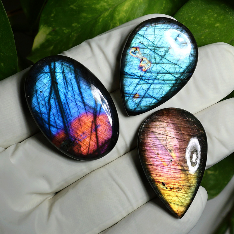 Full Aurora Spectrum~ 3 PCS Natural Spectrolite 33-35mm Cabochon Loose Gemstones