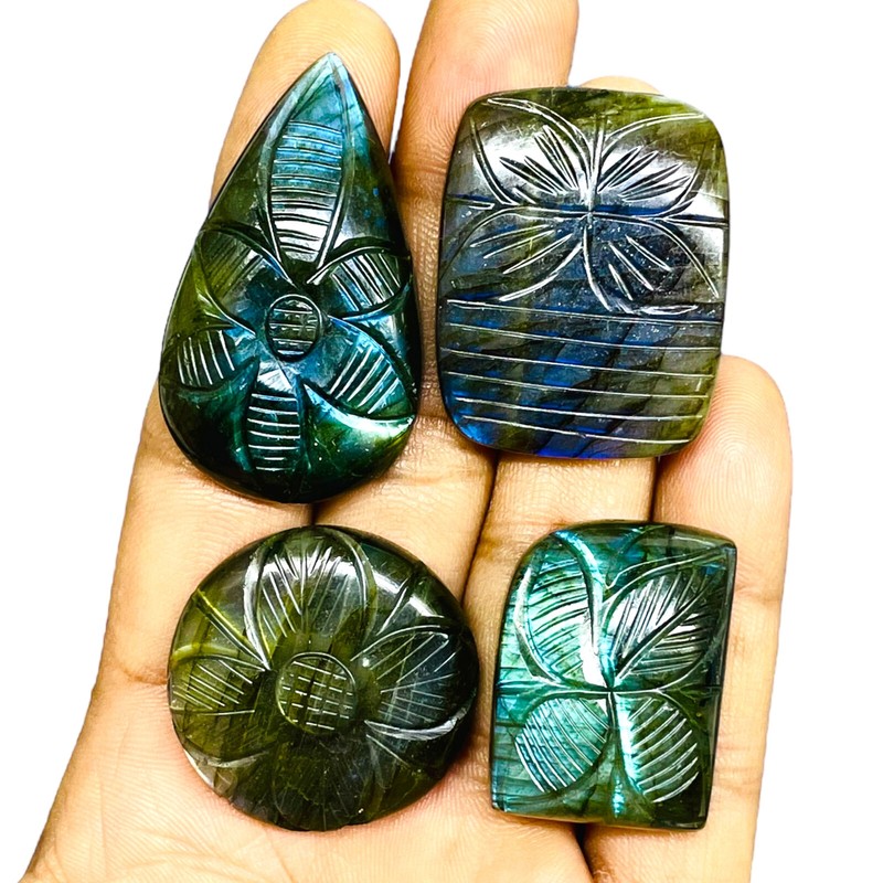 4 Pcs Natural Carved Labradorite 30-43mm Huge Pendant Size Loose Gemstones Lot gallery
