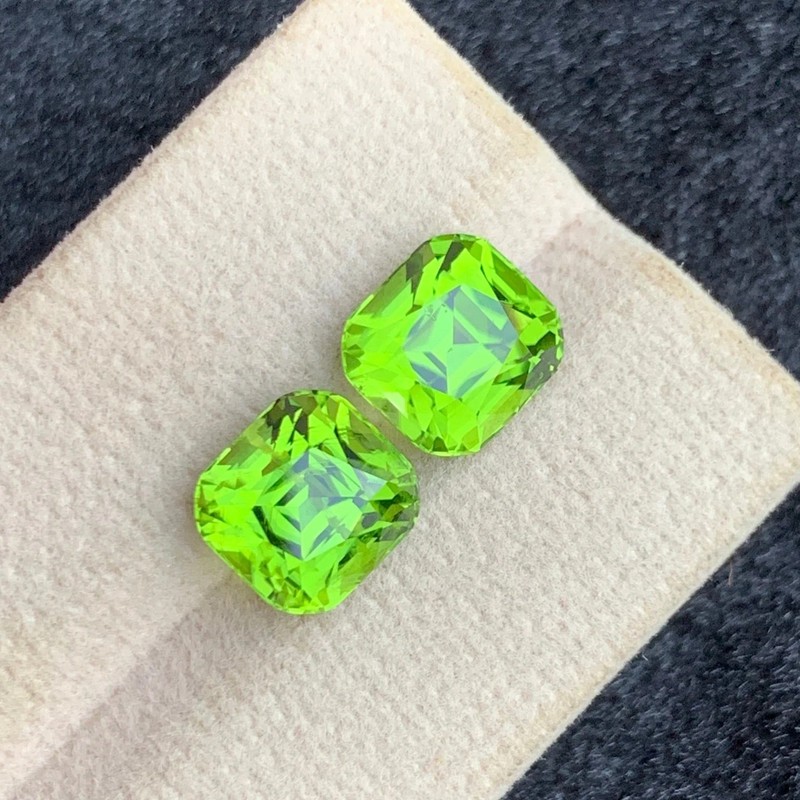 8.40 Carats Natural Green Peridot Pair Cushion Cut From Pakistan gallery