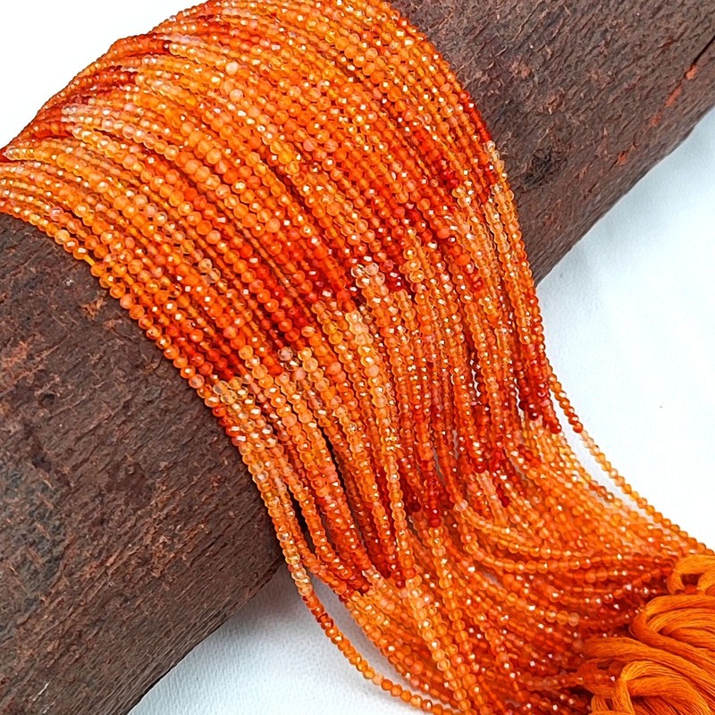 Natural Orange Carnelian Gems 2.5 mm Size Faceted Round Spacer Beads 14″ Strand