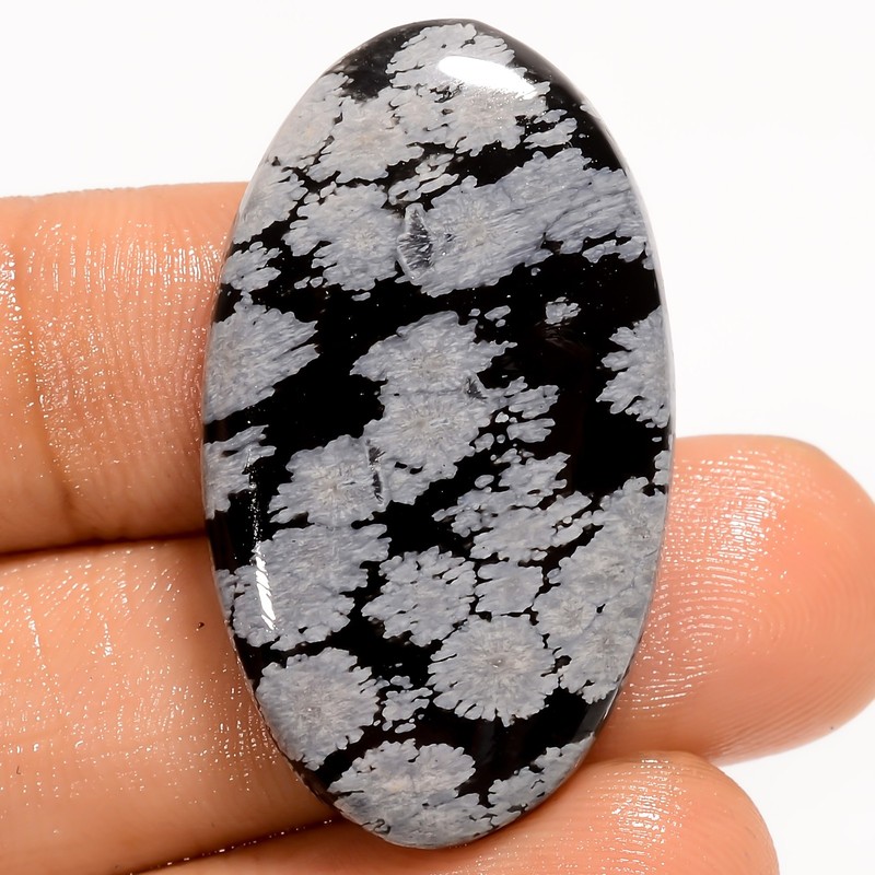 100% Natural Snowflake Obsidian Oval Cabochon Gemstone 28.5 Ct 34X20X5mm EE51686