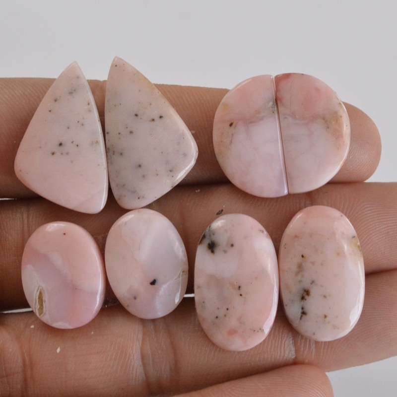 4Pairs 89Cts Natural Pink Opal Gemstone Cabochon Pairs Lot 17×12-25x15mm#14230