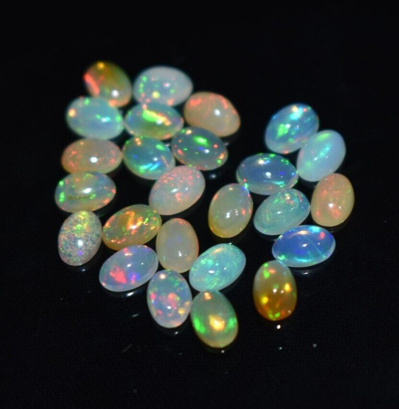 Natural White Ethiopian Opal Oval Shape Cabochon 25 Pc Lot 8.02 Ct Gemstone 6X4