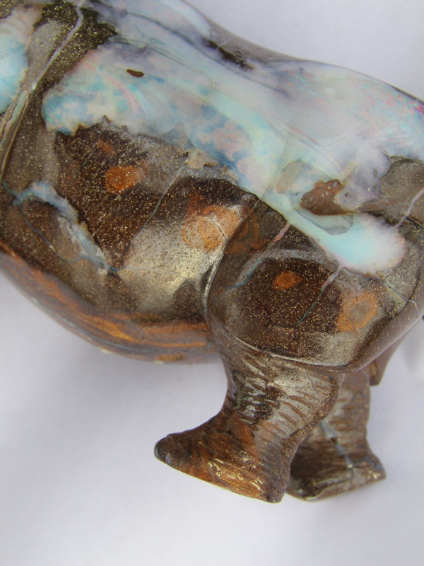 Australia Boulder Opal Hippo 5.25" 3 inches of Opal Flashes of Red Orange gallery