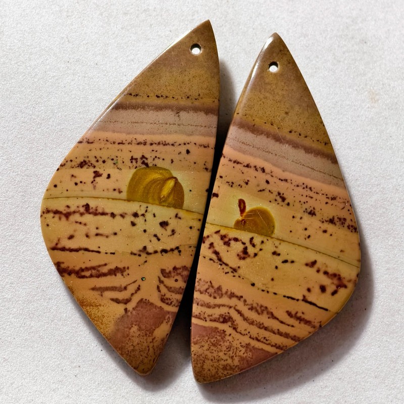 73 Cts Natural Cherry Creek Jasper Drilled Pair Cabochon Gemstone 47.9 X 21.5 MM gallery