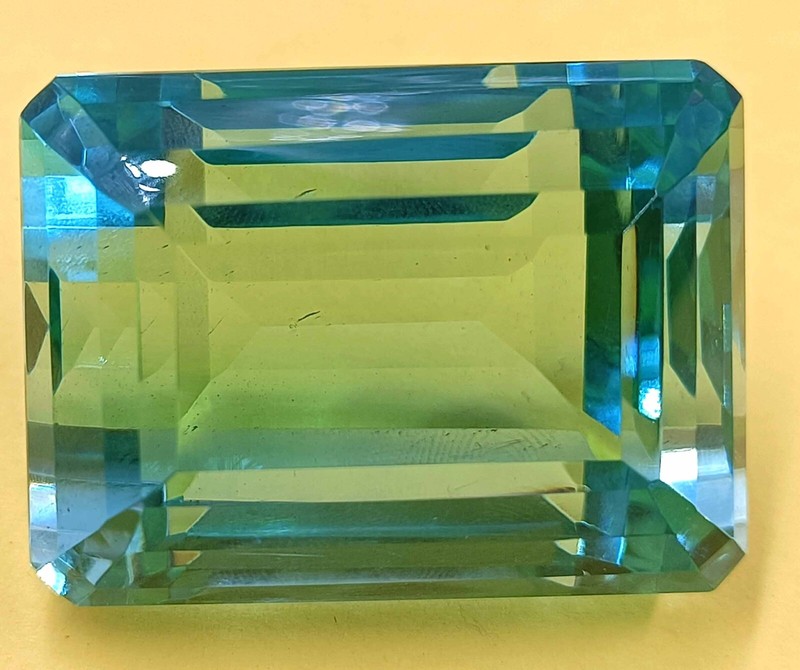 210 CARAT GLAMOROUS NEON BLUE APATITE EGL CERTIFIED EMERALD CUT LOOSE GEMSTONE gallery