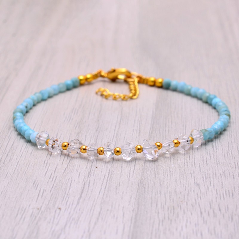 Larimar and Herkimer Diamond Bracelet | Healing Crystal Beaded Bracelet | gallery