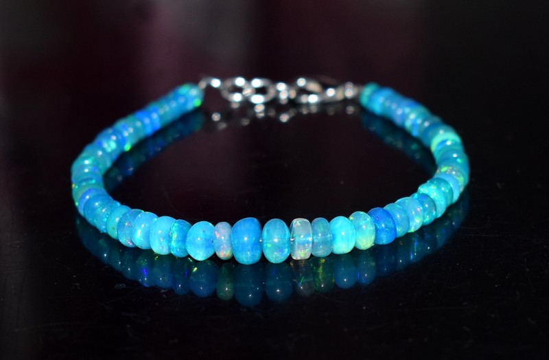 Natural Ethiopian Opal Wello Fire Opal Gemstone Beads 7'' Bracelet AF516 gallery