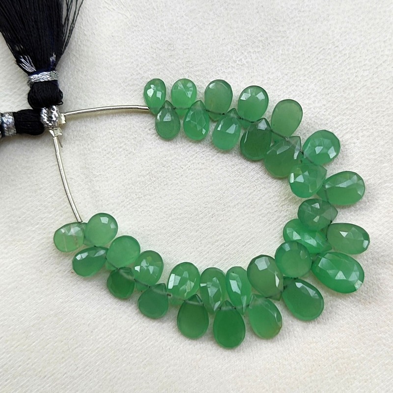 Natural Green Aventurine Quartz 7x5 to 10x7 mm Faceted Pear Briolette Beads 4.5" gallery