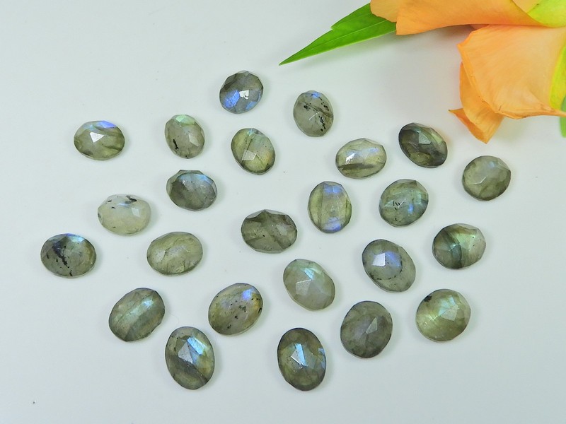 24Pcs 8X10MM Natural Labradorite Both Side Checker Cut Oval Loose Gemstone