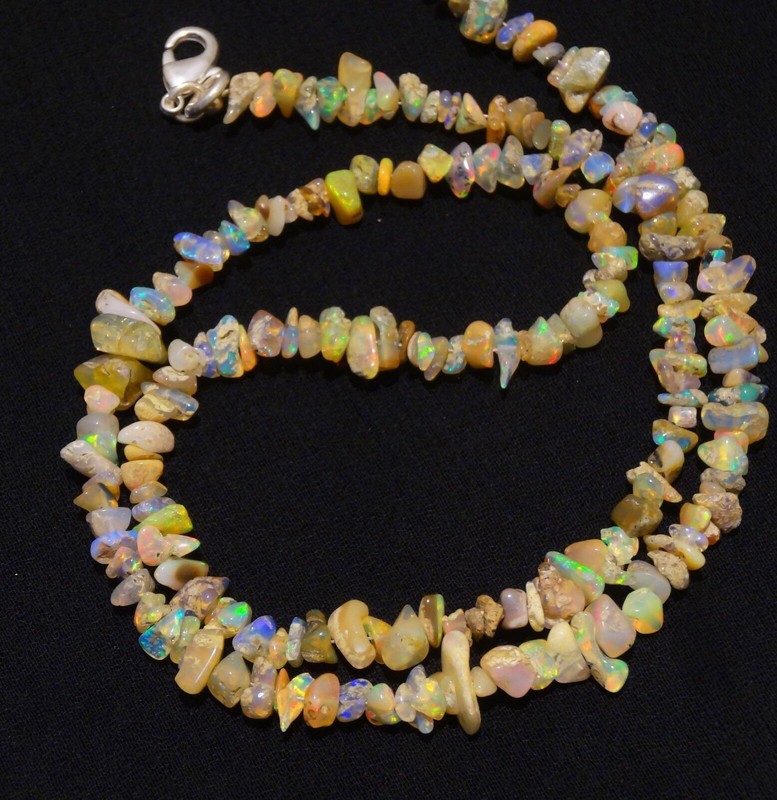 Natural Gem Ethiopian Welo Opal 4 to 7MM Approx. Uncut Beads Necklace 19" gallery