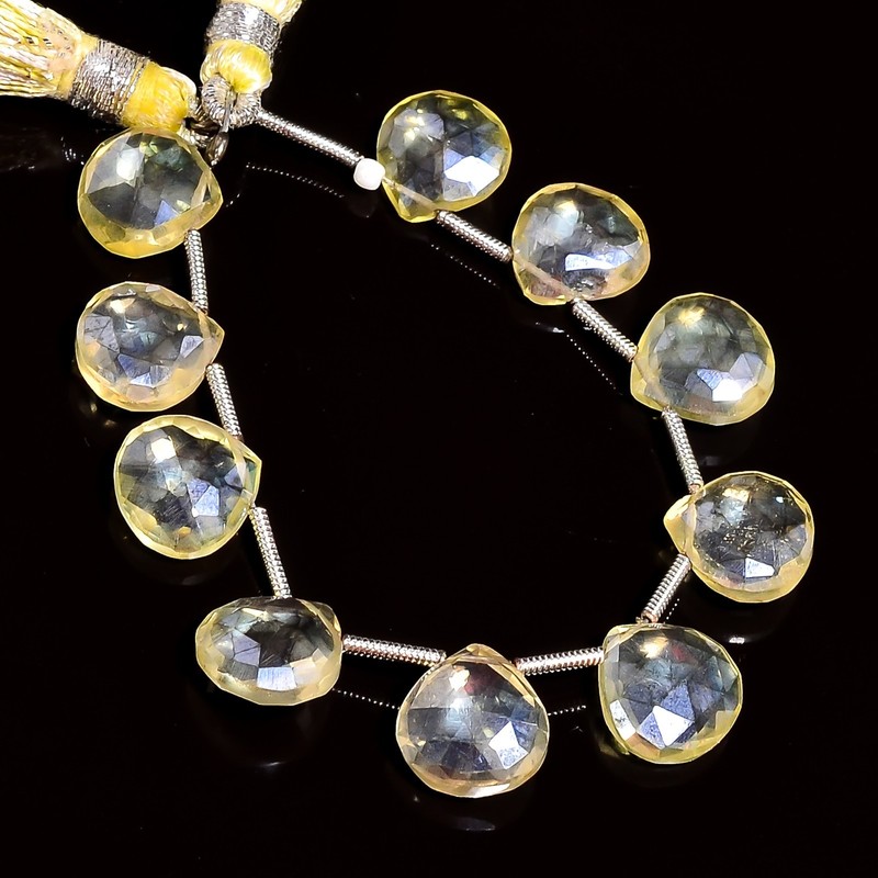 Yellow Quartz Gemstone Heart Shape Faceted Beads 10X10X4 mm Strand 4″ E-521