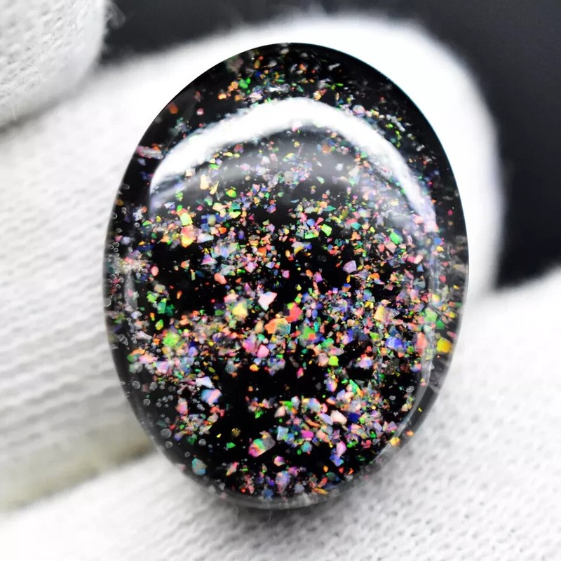 Natural Australian Doublet Black Fire Opal 12.85 Ct Untreated Certified Gemstone