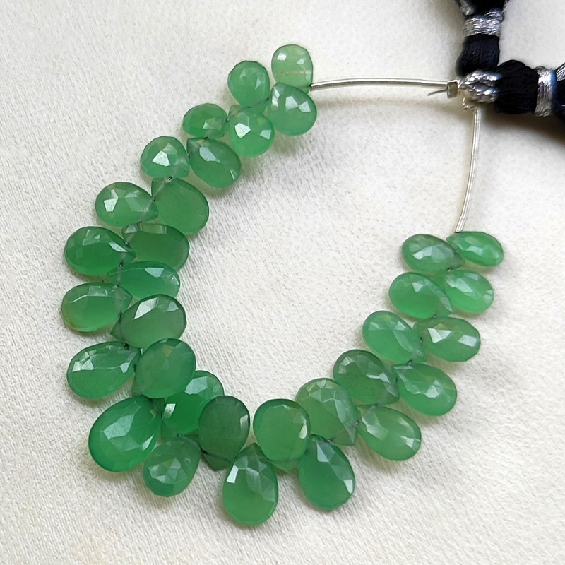 Natural Green Aventurine Quartz 7x5 to 10x7 mm Faceted Pear Briolette Beads 4.5" gallery