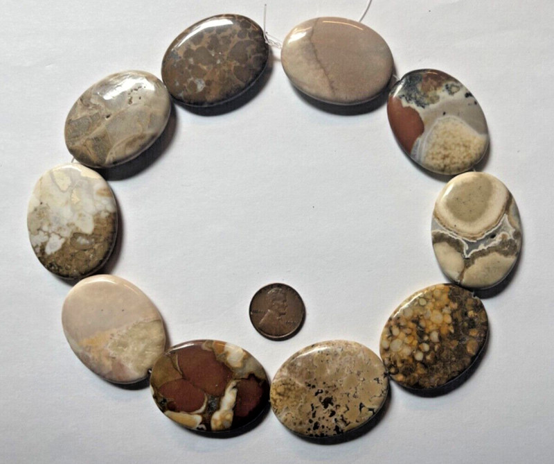OVAL NATURAL BROWN JASPER SMOOTH 40X30X6 MM BEADS 16″ STRAND BELOW WHOLESALE
