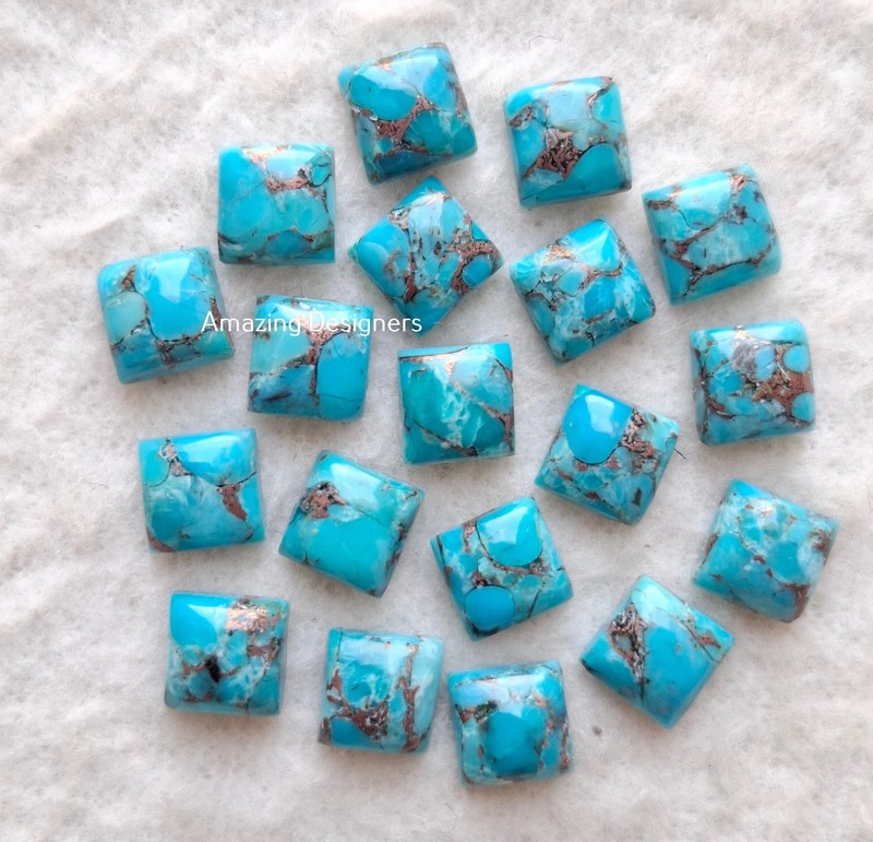 Natural Blue Copper Turquoise Square Cabochon 6mm to 20mm Loose Gemstone