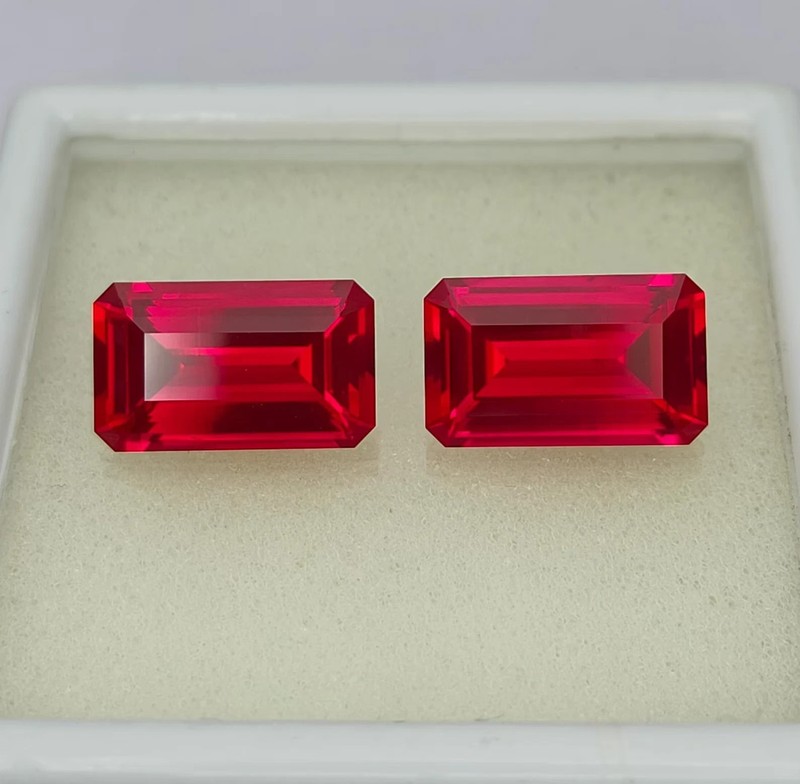 Precision Cut, Natural Pink Ruby Pair: 16.20 ct Emerald Cut Jewelry Gemstones gallery