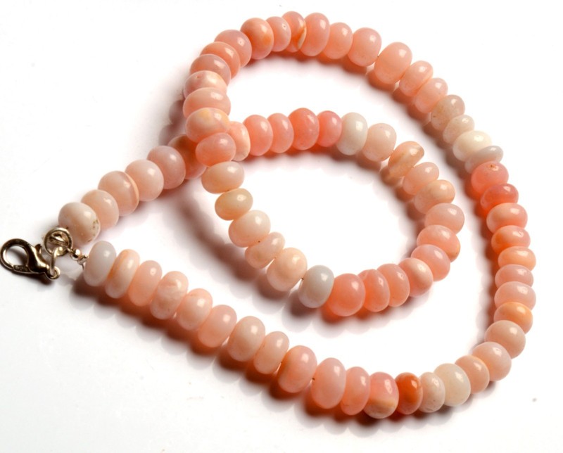 Natural Pink Peru Opal Gems 7 to 10 mm Size Smooth Rondelle Beads 17" Necklace gallery