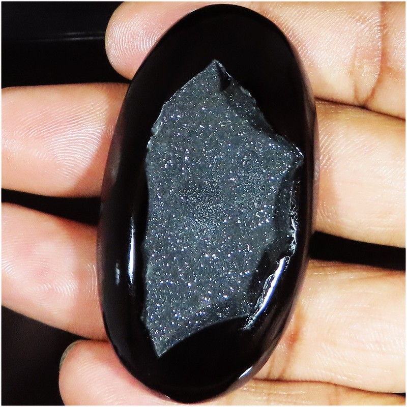 Natural Black Onyx Druzy Agate Oval Shape Gemstone 130.05 Ct 31x59x7 mm jt656
