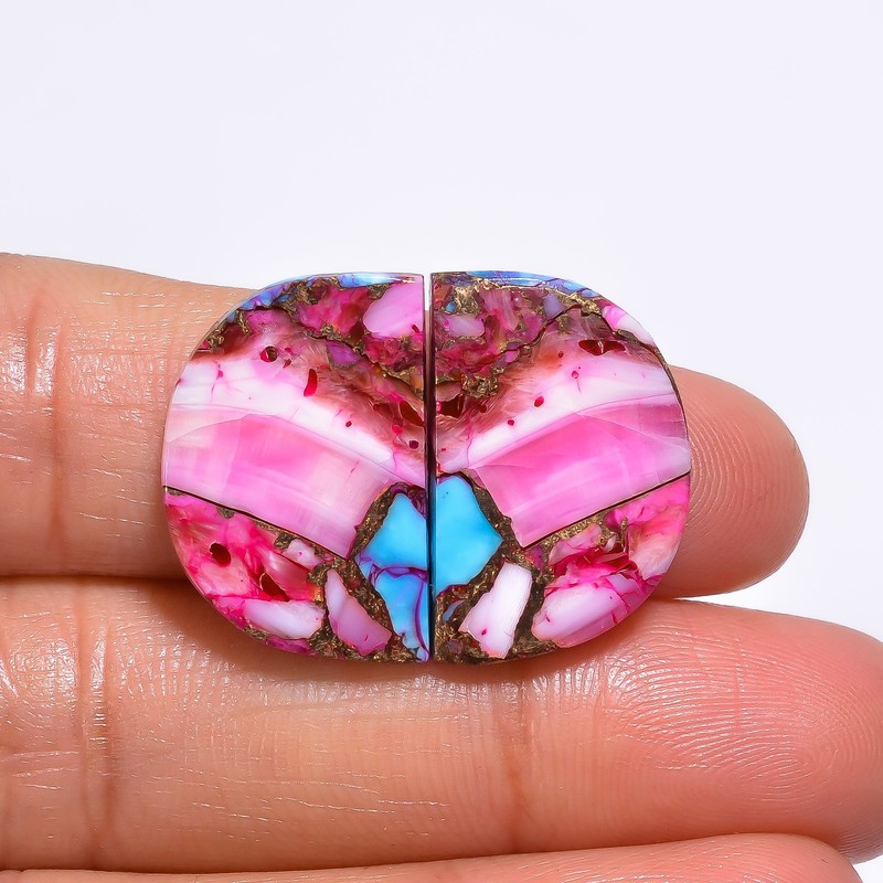 Spiny Copper Turquoise D Shape Cabochon Gemstone Pair 16 Ct. 20X14X3 mm A-1358