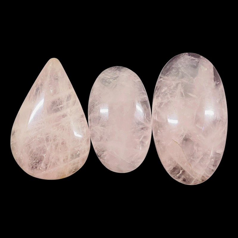 3 Pcs Natural Rose Quartz 46-56mm Cabochon Loose Untreated Gemstones Lot