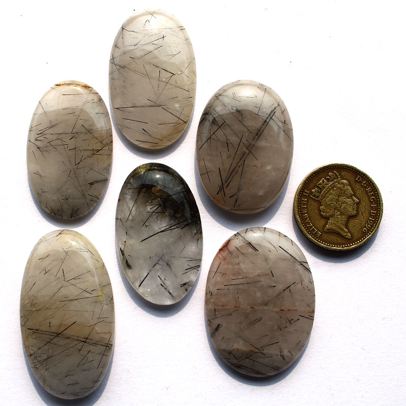6 Pcs Natural Tourmaline Rutile Quartz 35mm-42.5mm Oval Cabochon Gemstones Lot gallery