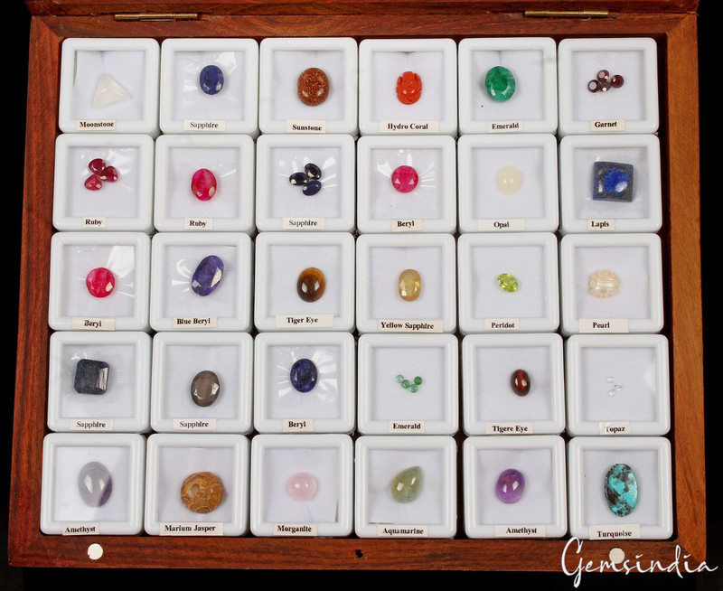 42 Pcs Estate Genuine Semi Precious Loose Multi Gems Lot Collection + Wooden Box