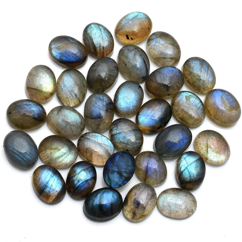 31 Pcs Natural Labradorite Flashy 7mm-8mm Oval Cabochon Huge Loose Gemstones Lot