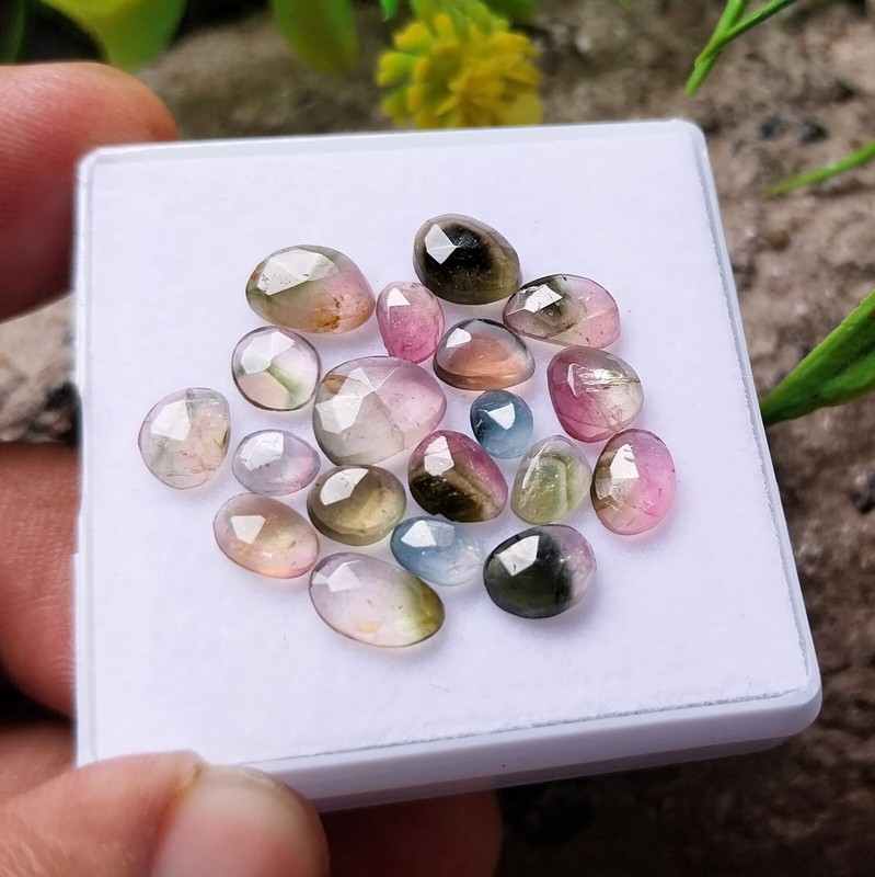 10 Carat Natural Watermelon Bi Color Tourmaline Faceted Rose Cut 19 Piece Lot gallery