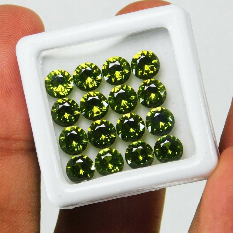 24 PCS Natural Green Sapphire Gemstone Certified Lot 5 MM Round Diamond Cut gallery