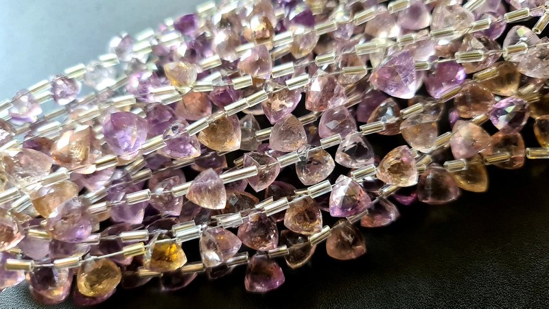 8-9mm Ametrine Faceted Trillion, Natural Ametrine Trillion Beads, Amethyst