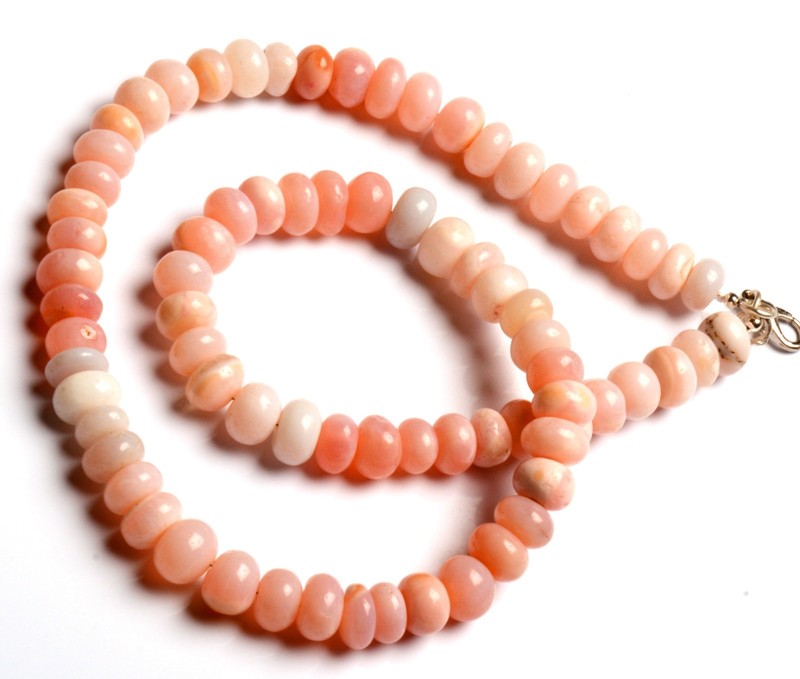 Natural Pink Peru Opal Gems 7 to 10 mm Size Smooth Rondelle Beads 17" Necklace gallery
