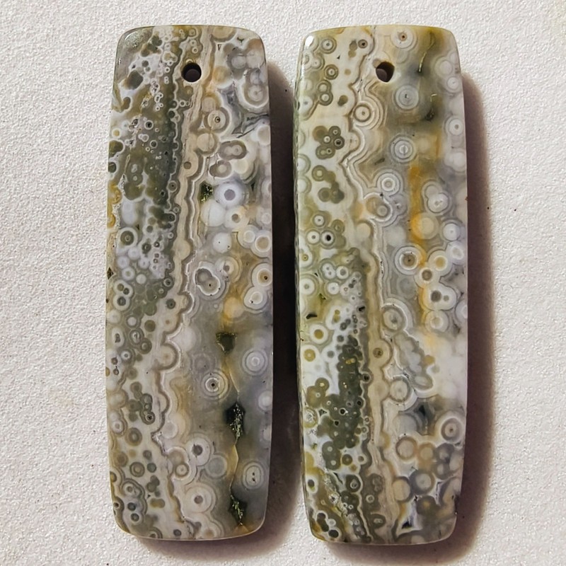 28 Cts Natural Ocean Jasper Drilled Match Pair Cabochon Gemstone 34.1×11.4 MM