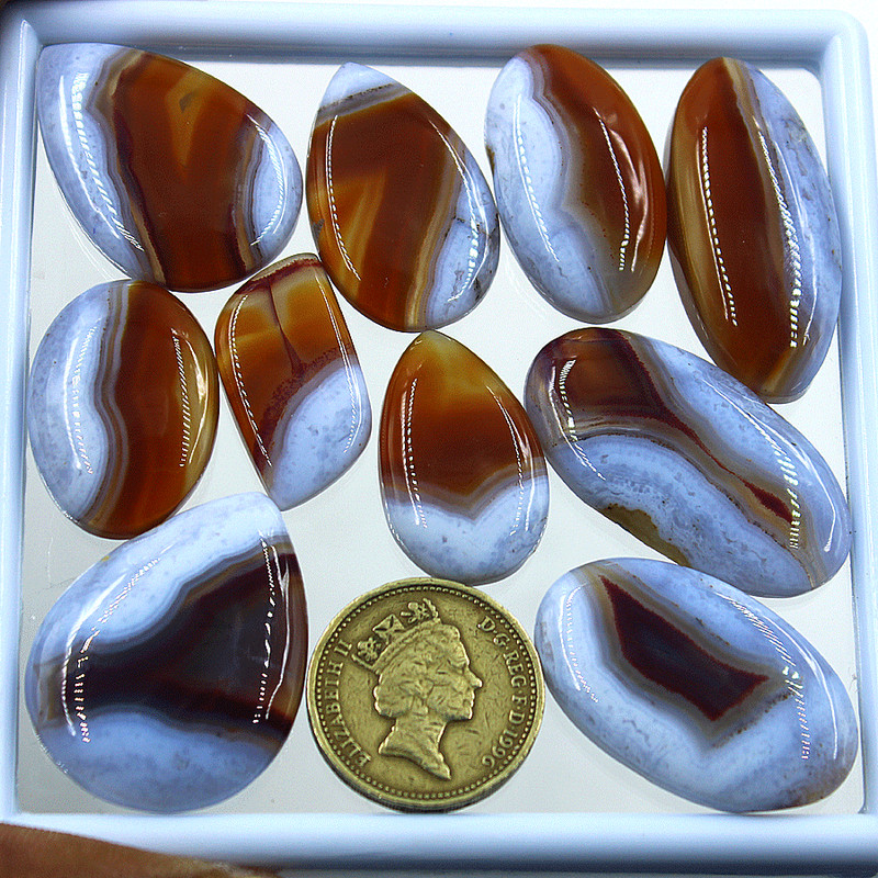 10 Pcs Natural Bi-Color Blue Lace Agate 22mm-37mm Top Quality Cabochon Gemstones